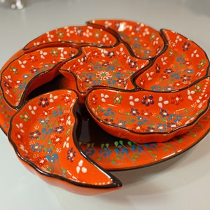 Ceramic Plates Tray - Platter | Breakfast Dinnerware Nuts Snacks Mezzes Holiday Serving Dish Set | Turkish Ceramic Pottery Decorative Gift