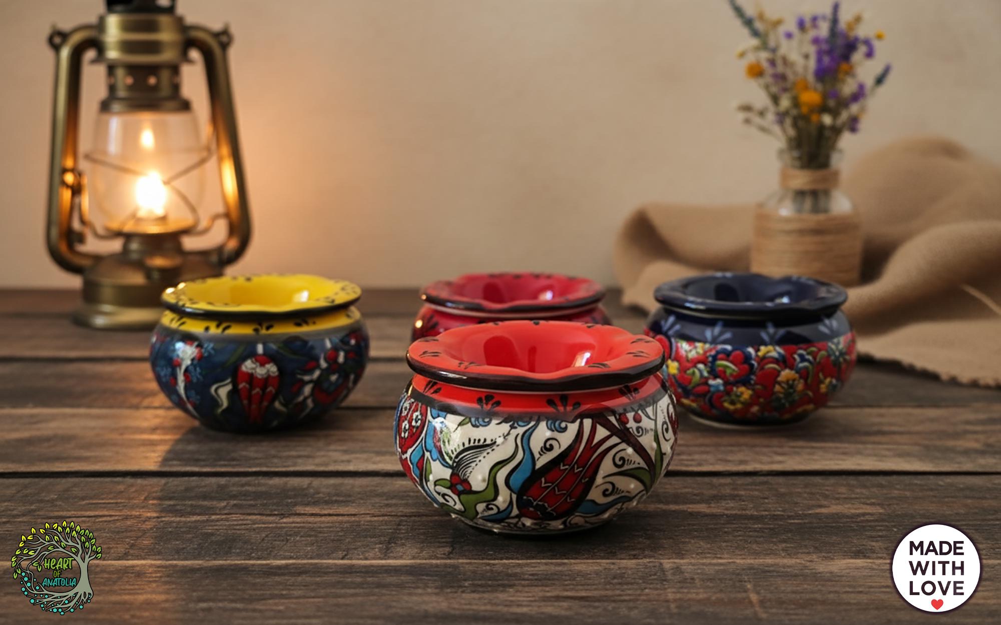 手作りトルコ陶器灰皿（蓋付き、防風）｜カラフルな陶器の装飾 - Etsy 日本