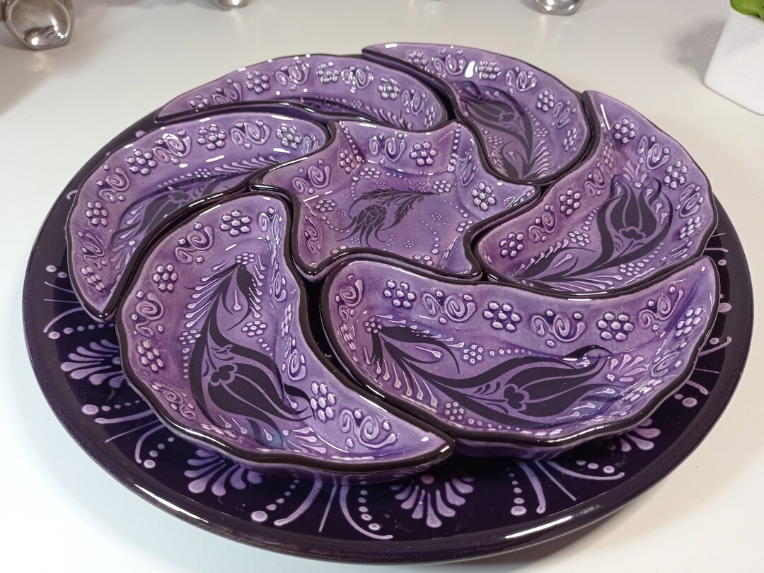 Turkish Ceramic Plates Tray Set Tapas Meze Breakfast Dinnerware Serving