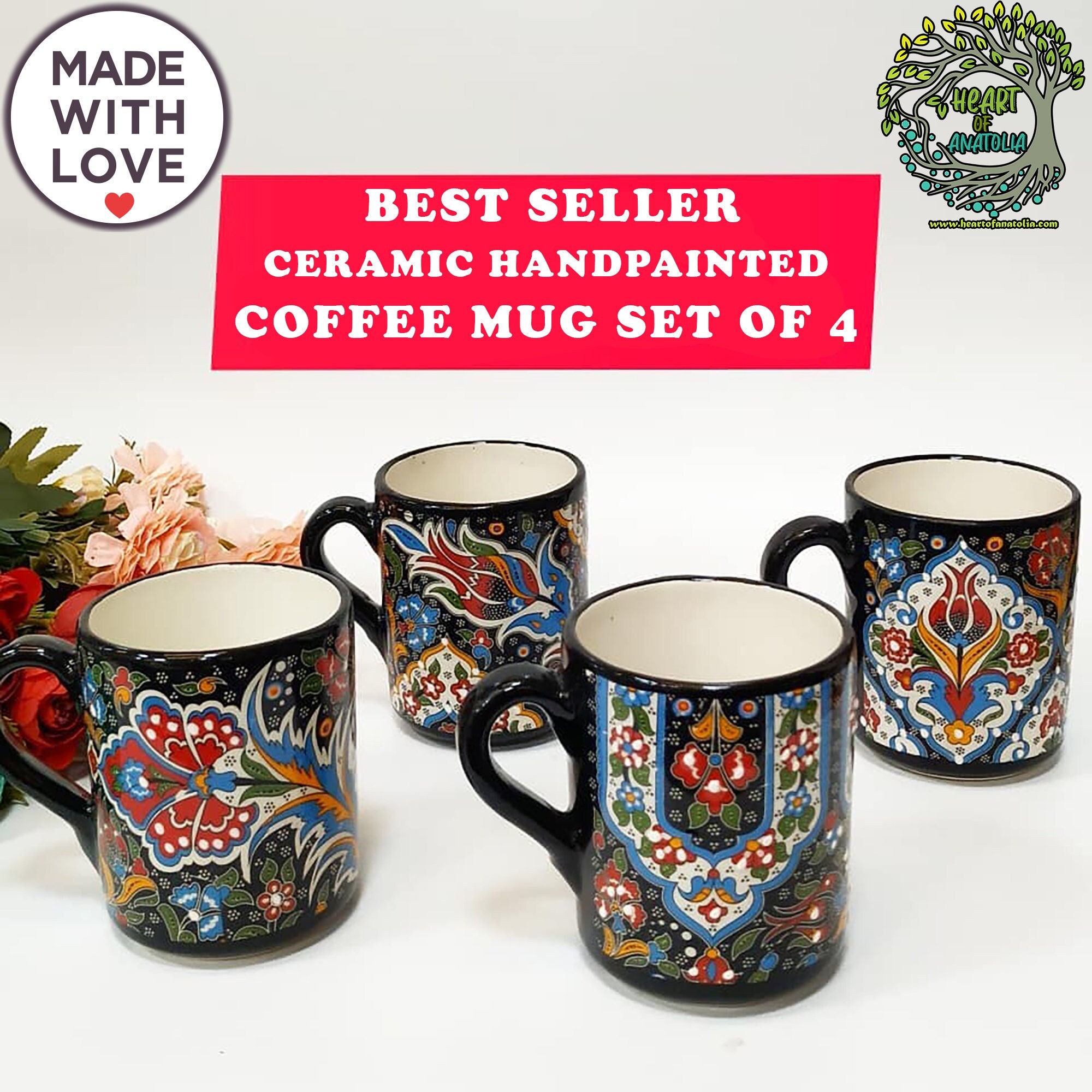 Ceramic Coffee Mug Set of 2, Two Large Green Pottery Mug, Rustic Coffee Mugs,  Ceramic Mugs Set, Tea Stoneware Cup 