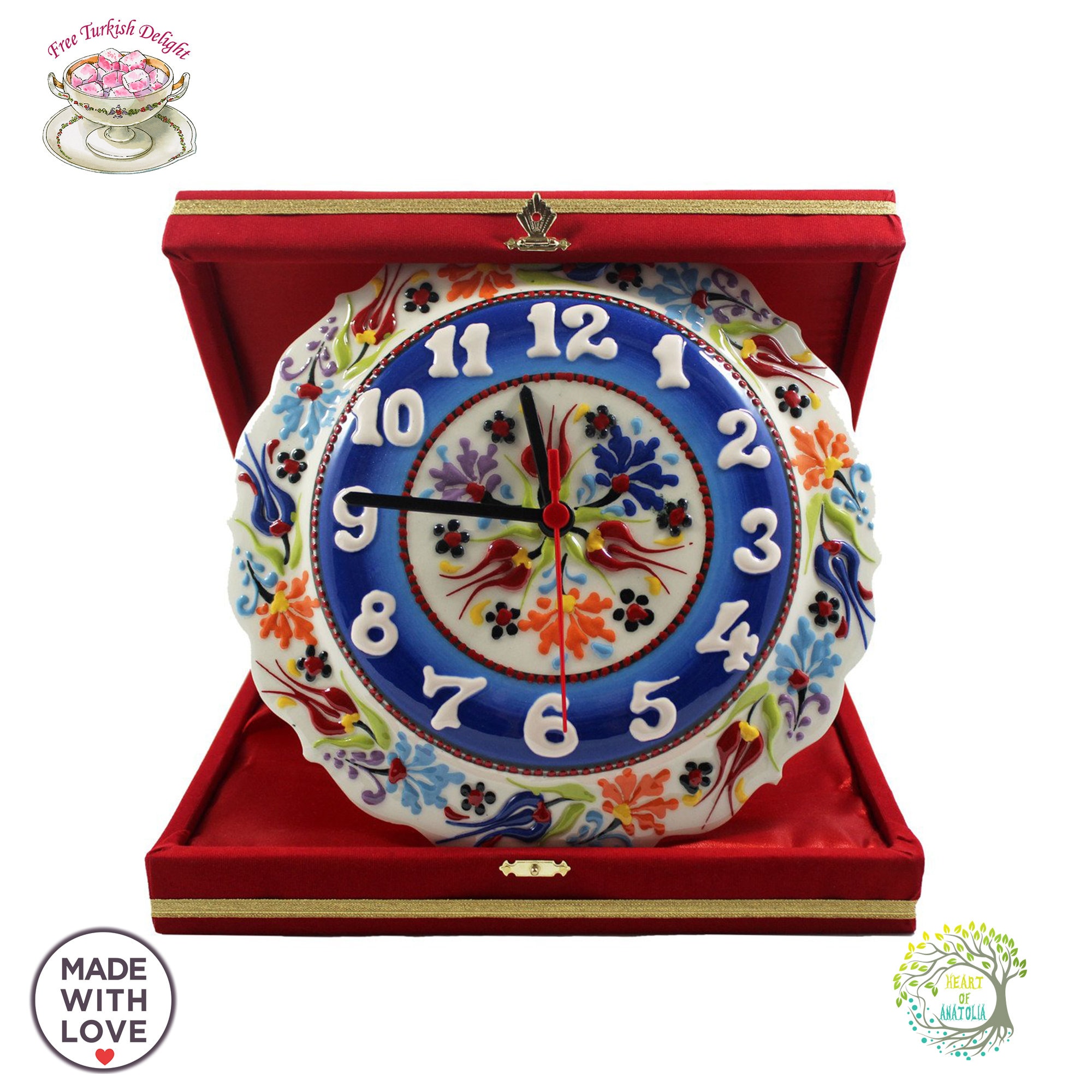 手作りトルコ陶器壁掛け時計 | 12インチ 花柄キッチン装飾 - Etsy 日本