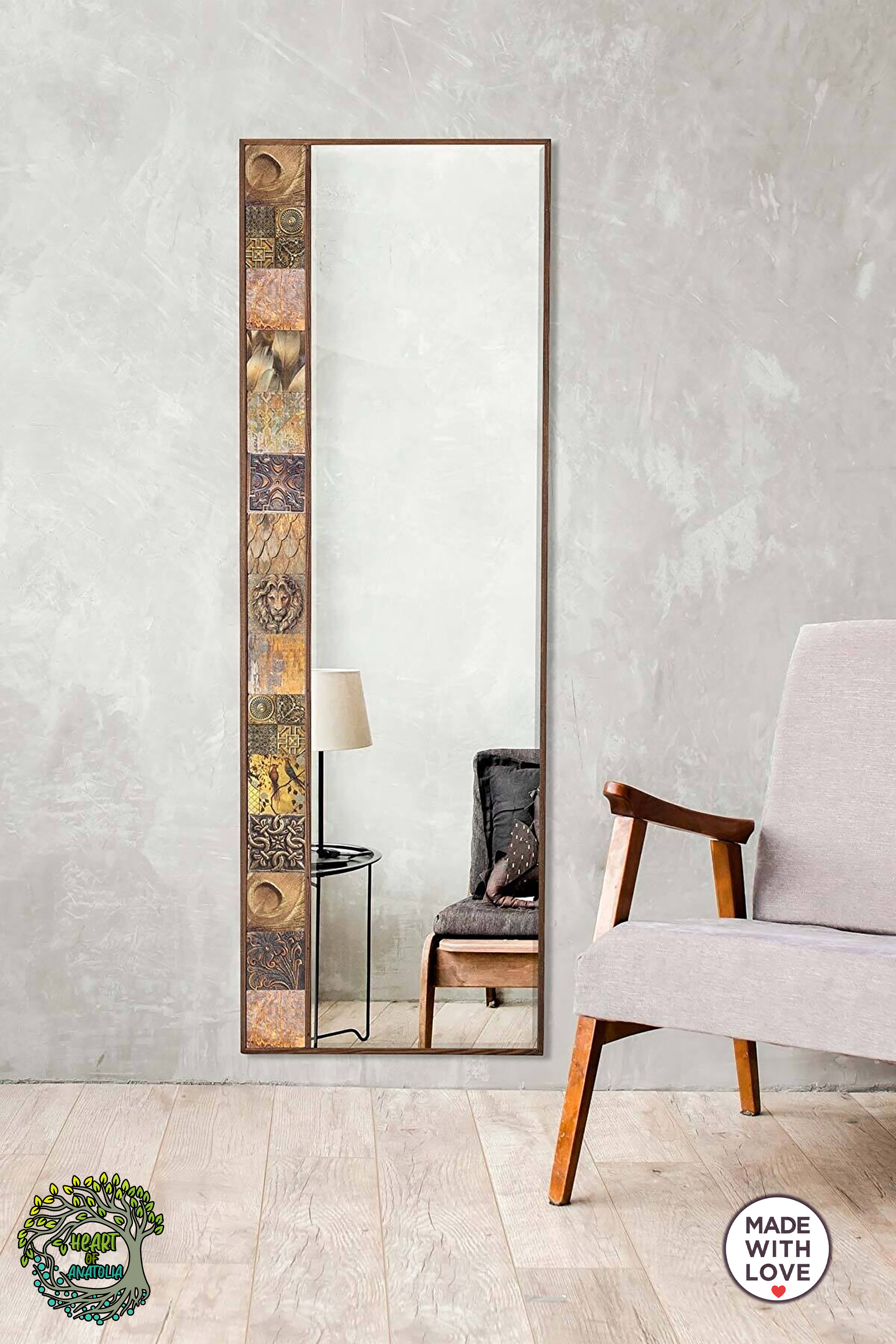 Specchio, Specchio da terra, Specchio grande, Specchio da terra di design - Specchio da camera grande 160x50 cm con cornice in velluto, Specchio da parete moderno, Bianco
