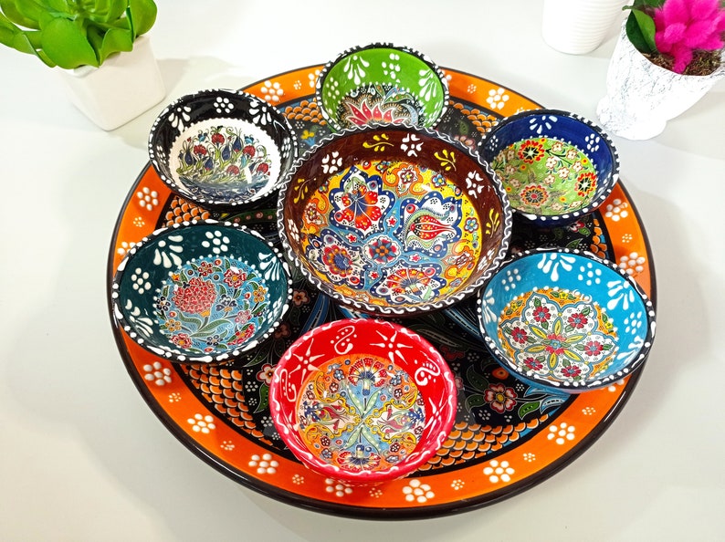 Handpainted Chip & Dip Serving Bowls and Tray Set of 8 Etsy