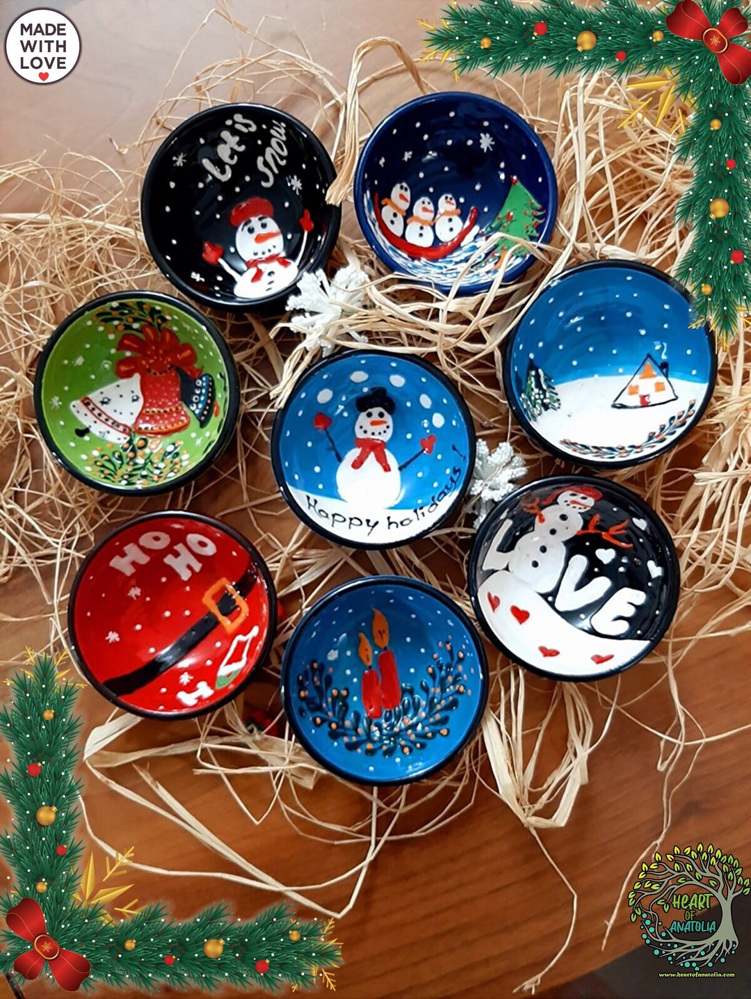 Handmade Ceramic Christmas Bowls | Turkish Pottery Gift Set - Etsy