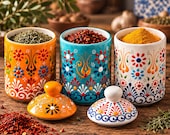 Handmade Ceramic Kitchen Storage | Turkish Spice Jar Set With Lid