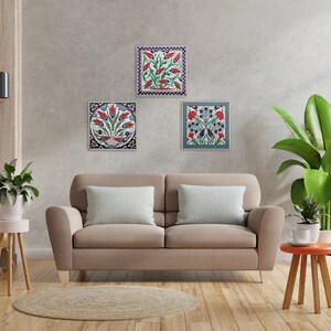 3 Pieces Handmade Tile Wall Hanging | Ceramic Wall Tile Kitchen Enterway Home Decor Wall Art Tile | Turkish Moroccan Tile