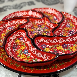 8x Ceramic Plates Tray Set | Dipping Appetizer Tapas Snack Breakfast Dinnerware Set | Turkish Ceramic Decorative Food Safe Pottery Gift