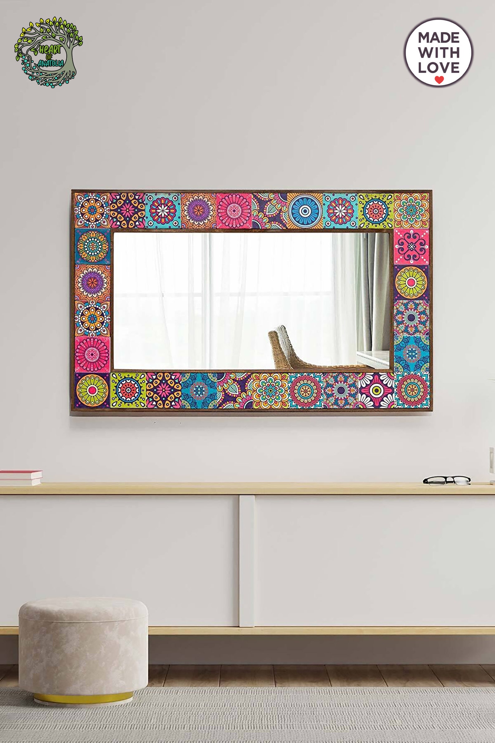 Full Lenght Mirror Wall Decor Wood Mirror Art Boho Mosaic - Etsy