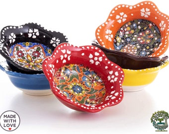 6x HandmadeSmall Ceramic Serving Bowls | Butterfly Tapas Sauce Candy Nut Colorful Pottery Unique Design Decorative Gift Dish | 3.2" - 8 cm