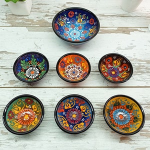 7x Kreative Minimal Traditionelle Türkische Keramik Blau Schüsseln Set, Appetizer Everyday Boho Handmade Thrown Home Decor Keramik Geschenk für sie, Mama Bild 3