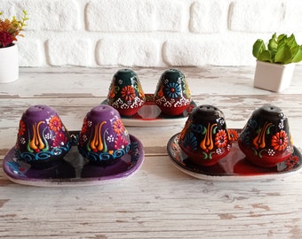 Handmade Ceramic Salt & Pepper Shakers | Turkish Pottery - Kitchen Decor