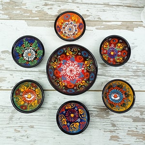 7 pcs Handmade Painted Ceramic Bowls | Bohemian Kitchen Decor