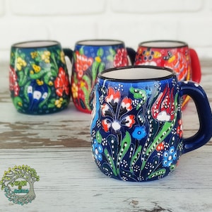 Handmade Ceramic Coffee Mug | Large Handle Pottery Mug | Turkish Coffee Tea Soup Cup | Unique Decorative Ceramic Gift for Coffee Lover