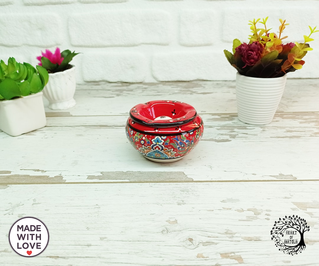 Red Creative Ceramic Ashtray Cool Vintage Handpainted Outdoor Etsy