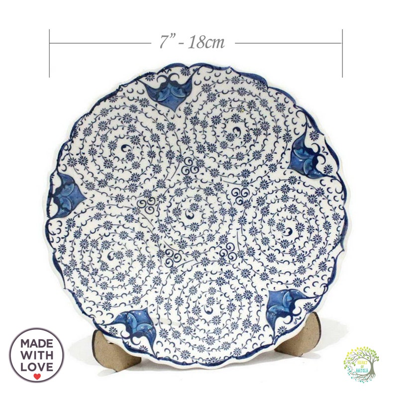Handpainted Turkish Ceramic Plate | Decorative Wall Art, 7" Dish Blue Dreams