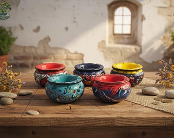 手作りトルコ陶器灰皿（蓋付き、防風）｜カラフルな陶器の装飾