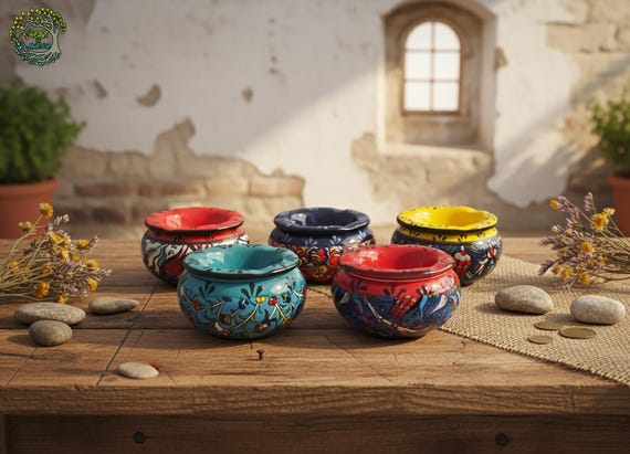 手作りトルコ陶器灰皿（蓋付き、防風）｜カラフルな陶器の装飾 - Etsy 日本