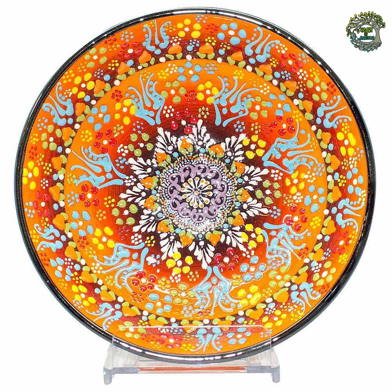 8 Large Ceramic Bowls Pasta Salad Soup Fruit Spaghetti Cookie Serving Bowls Handmade Decorative Ceramic Turkish Pottery Gift 20 cm Orange