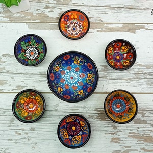 7x Kreative Minimal Traditionelle Türkische Keramik Blau Schüsseln Set, Appetizer Everyday Boho Handmade Thrown Home Decor Keramik Geschenk für sie, Mama Bild 2