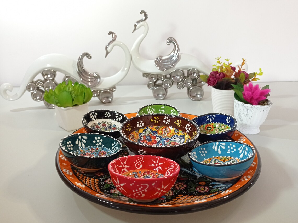 Handpainted Chip & Dip Serving Bowls and Tray Set of 8 Etsy