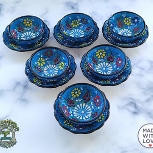 Ensemble de 12 petits bols d&#39;assiettes en céramique turque faits à la main de tapas colorés, plats d&#39;apéritif, sauce pour grignotines, préparation pour le petit déjeuner, le dîner, cadeau de poterie