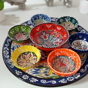 8x Bowls Tray Platter Set | Handmade Ceramic Chip & Dip Tapas Sauce Snack Appatizer Serving Set | Decorative Ceramic Gift Her