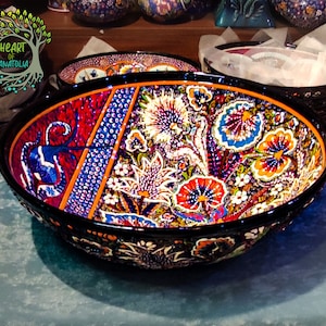 Tigela grande de cerâmica de 30 cm | Tigela para servir macarrão, sopa, frutas, cereais, salada | Tigela especial de cerâmica decorativa feita à mão | Presente de Natal