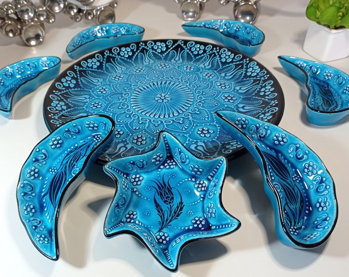 Ceramic Serving Tray & Plates Bowls Set | Breakfast Dinnerware Snack Party Platter | Decorative Ceramic Serveware Unique Gift
