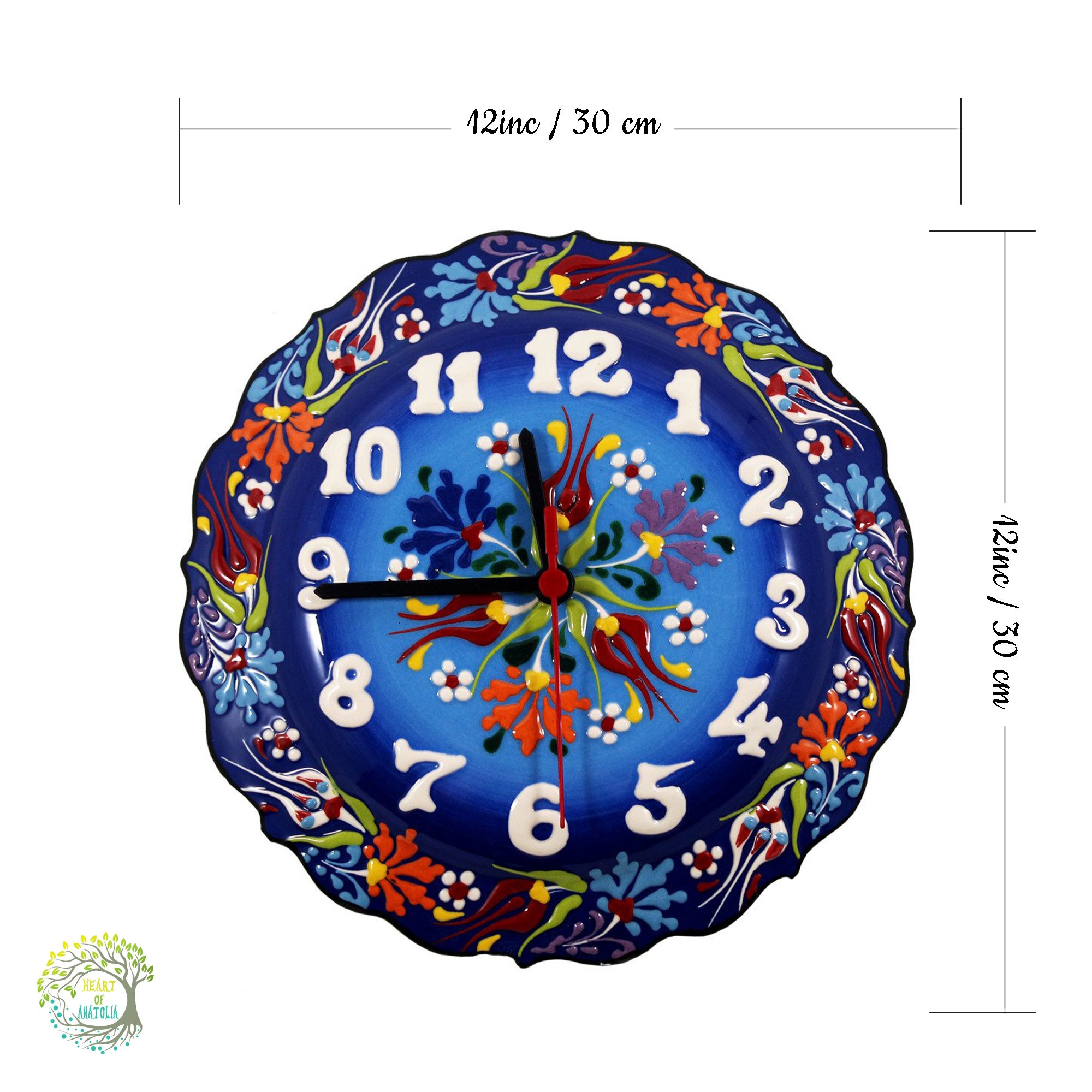 12インチ トルコ製陶器製壁掛け時計 | 手作りの花飾り - Etsy 日本