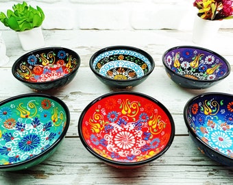Set of 6 Unique Ceramic Serving Dinnerware Soup Bowls Mixing Embossed Dishes Breakfast Salad Cornflakes Handmade Pottery Dish Gift