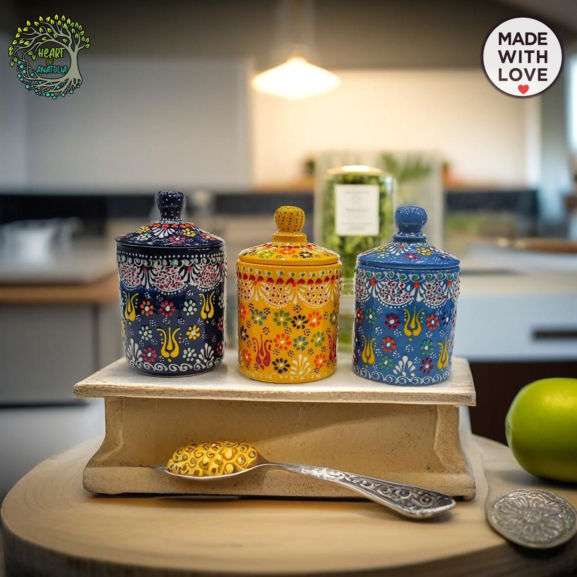 Ceramic Spice Jars Set With Lid | Handmade Decorative Sugar Food