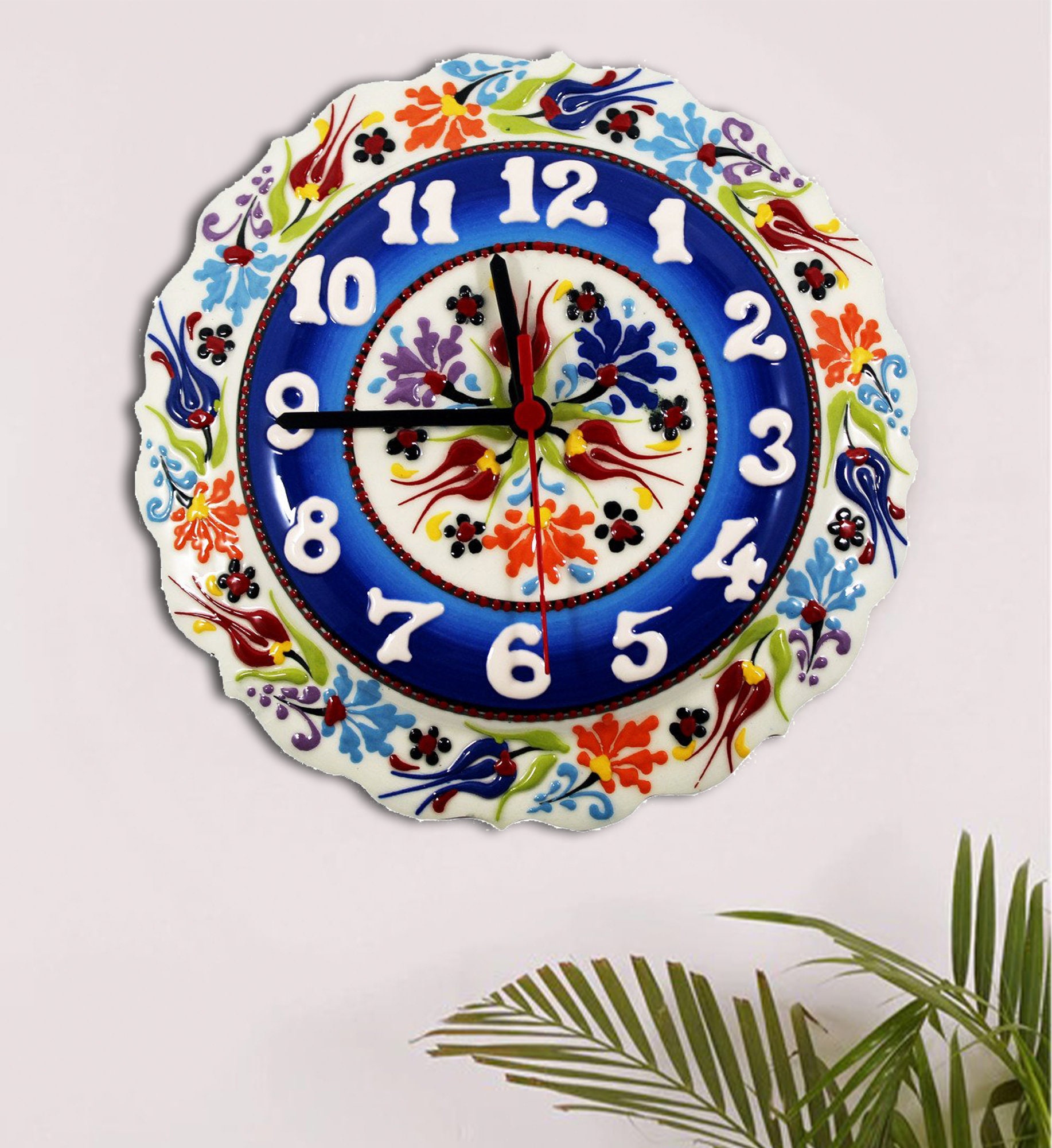 手作りトルコ陶器壁掛け時計 | 12インチ 花柄キッチン装飾 - Etsy 日本