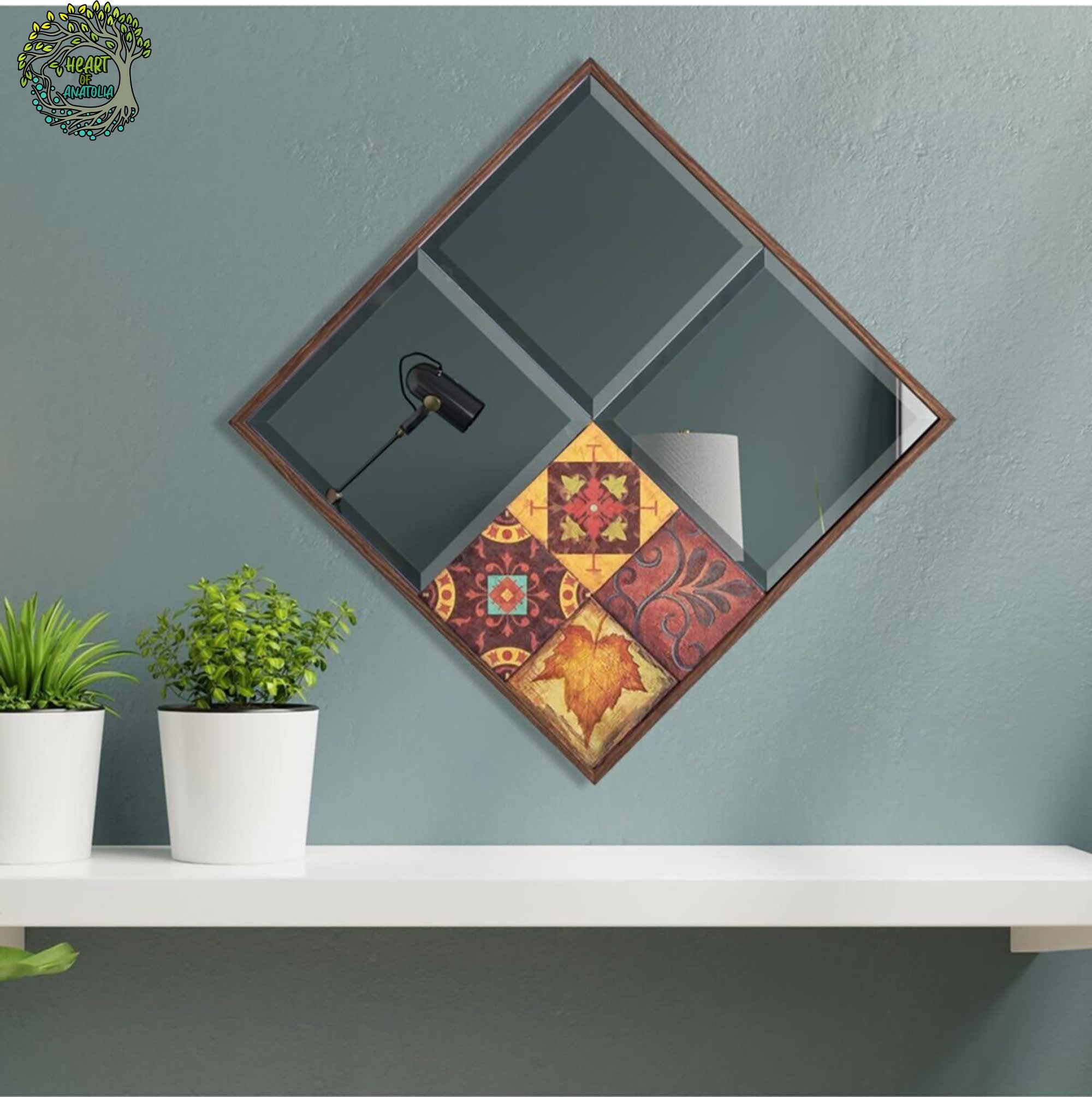 Wall Hanging Mirror Wall Decor Wood Mirror Art Boho Mosaic Etsy