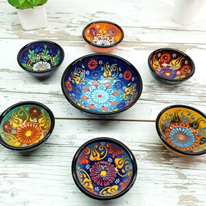 7x Kreative Minimal Traditionelle Türkische Keramik Blau Schüsseln Set, Appetizer Everyday Boho Handmade Thrown Home Decor Keramik Geschenk für sie, Mama Bild 7