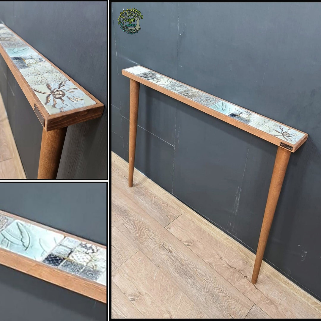 Bar End Table Handmade Wood & Stone Side Table Unique Sideboard