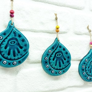 Hand of Fatima Ornament Evil Eye Ceramic Beach Wall Art Decor Amulet Talisman Spiritual Handmade Home Office Hanging Gift For Summerhouse