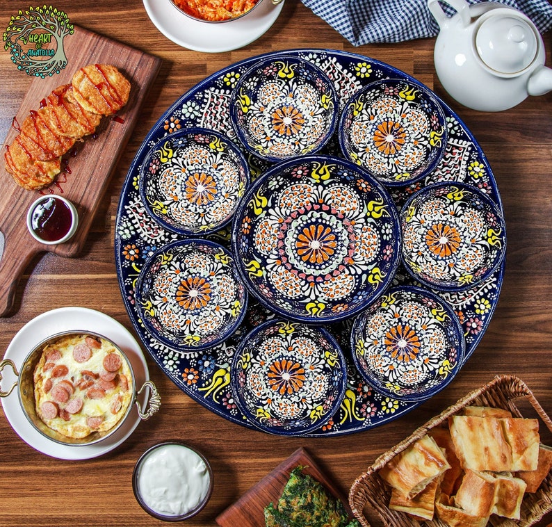 Unique Serving Platter 9 Pieces Ceramic Dinnerware Set Tray & Bowls Breakfast Snack Cookie appatizer Serveware Gift For Mother's Day image 1