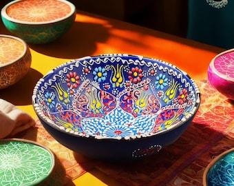 手作りのトルコ製陶器ボウル：手描きの装飾サービングボウル - Etsy 日本