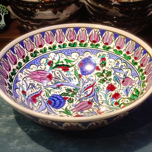 12&quot; Large Ceramic Fruit Bowl | Handmade Pasta Salad Soup Cereal Serving Bowl | Special Hanpainted Decorative Pottery Bowl | Christmas Gift