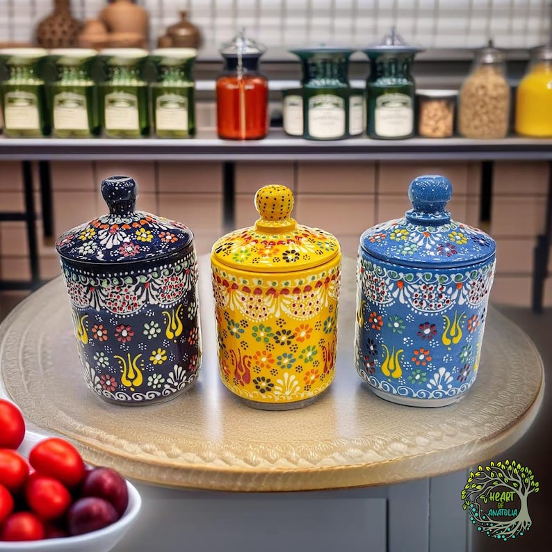 Ceramic Spice Jars Set with Lid