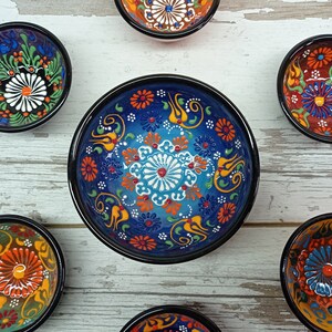 7x Kreative Minimal Traditionelle Türkische Keramik Blau Schüsseln Set, Appetizer Everyday Boho Handmade Thrown Home Decor Keramik Geschenk für sie, Mama Bild 8