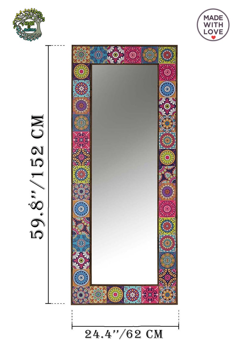 Full Lenght Mirror Wall Decor Wood Mirror Art Boho Mosaic - Etsy
