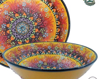 7.9'' Handmade Large Ceramic Bowl | Salad Soup Rice Fruit Pasta Spaghetti Cookie Serving Bowls | Turkish Decorative Ceramic Pottery |  20 cm