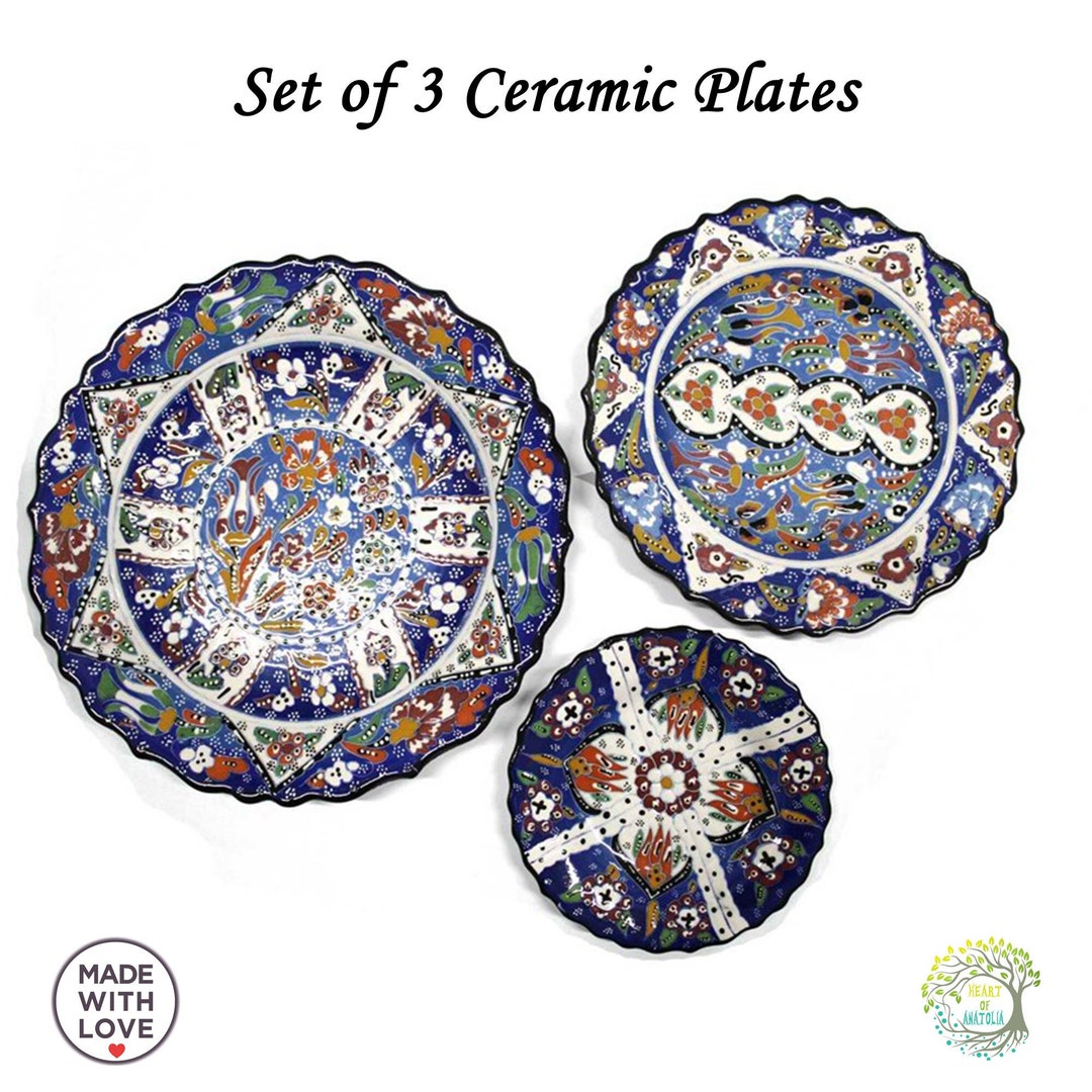 Set of 3 Wall Plates Decorative Ceramic Wall Hanging Large Turkish