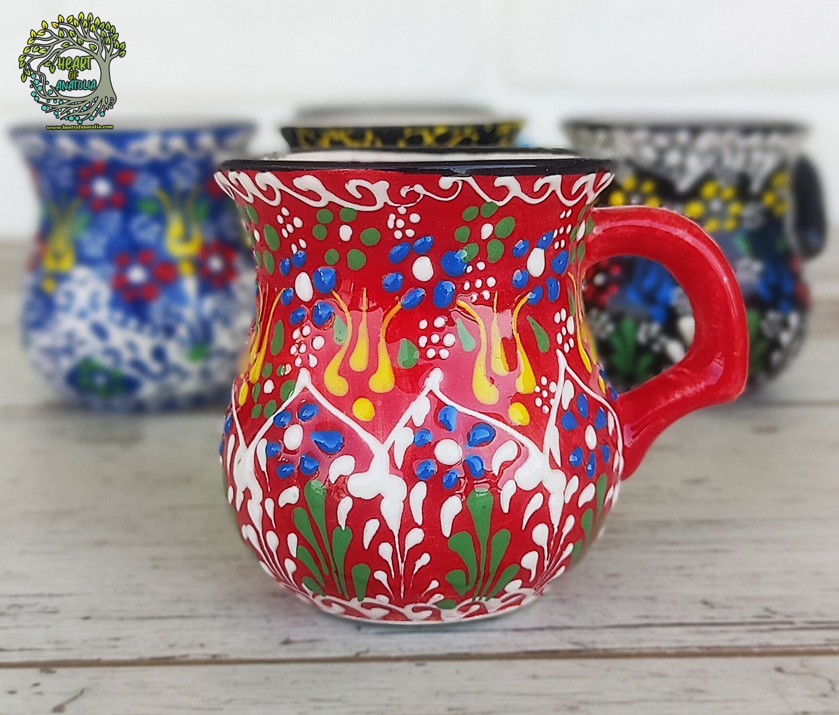 手作り陶器コーヒーマグ：トルコの手描き陶器カップ - Etsy 日本