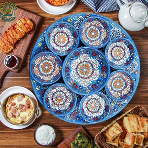 Unique Serving Platter 9 Pieces Ceramic Dinnerware Set Tray & Bowls Breakfast Snack Cookie appatizer Serveware Gift For Mother's Day image 5