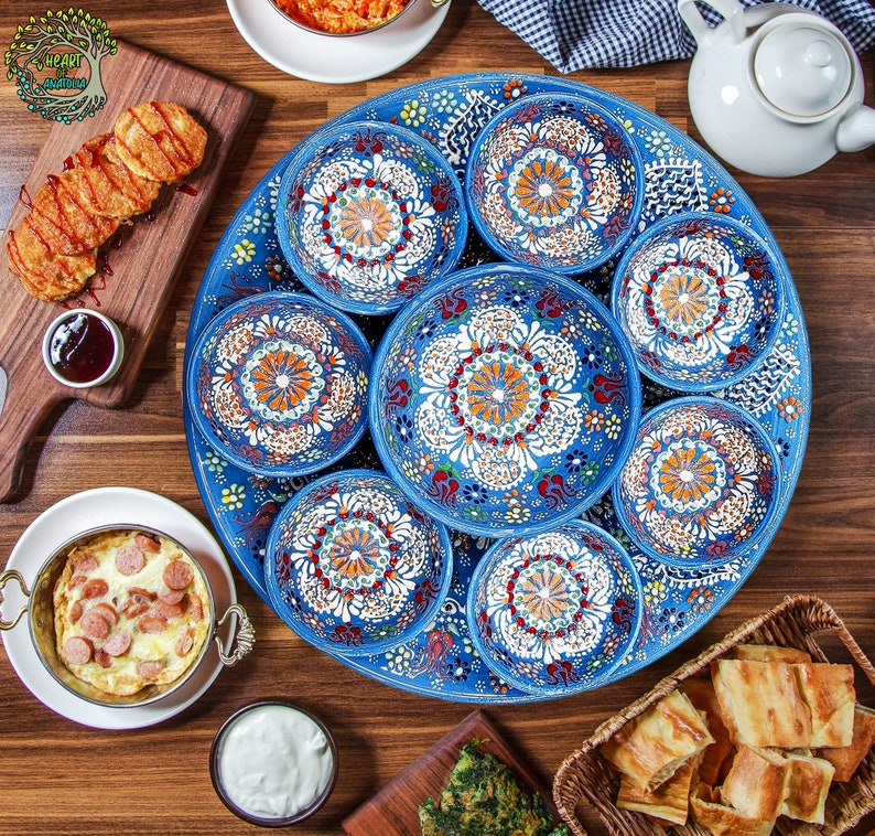 Unique Serving Platter 9 Pieces Ceramic Dinnerware Set Tray & Bowls Breakfast Snack Cookie appatizer Serveware Gift For Mother's Day image 5