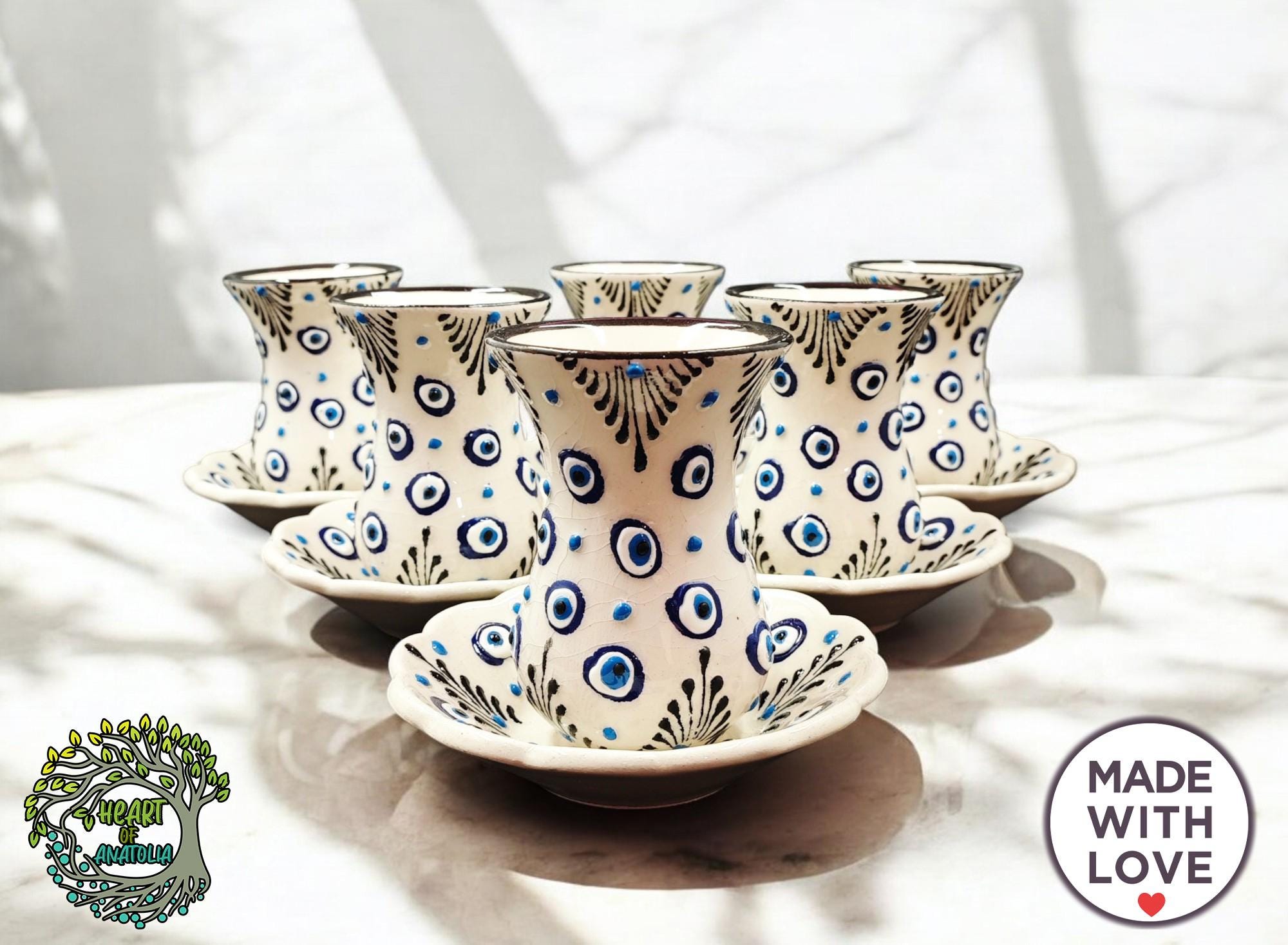 IMIKEYA Keramik Kaffeetasse Mit Böser-Auge-Motiv - Türkischer Teebecher Mit Untertasse