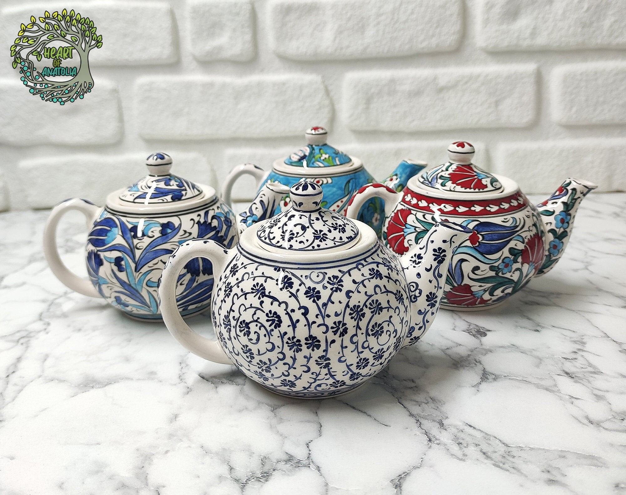 Handmade Turkish Ceramic Tea pot with Floral Design | Unique Design Tea Pot | Perfect Gift for Tea Lovers