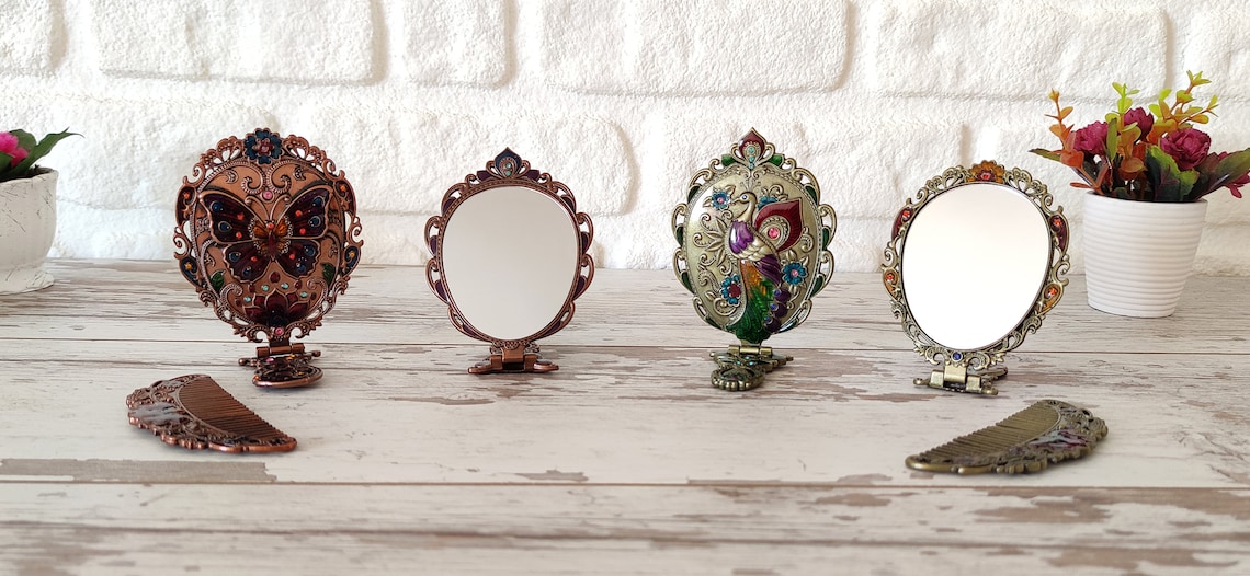 Mirror and Comb Set Vintage Antique Vanity Pocket Hair Comb Etsy